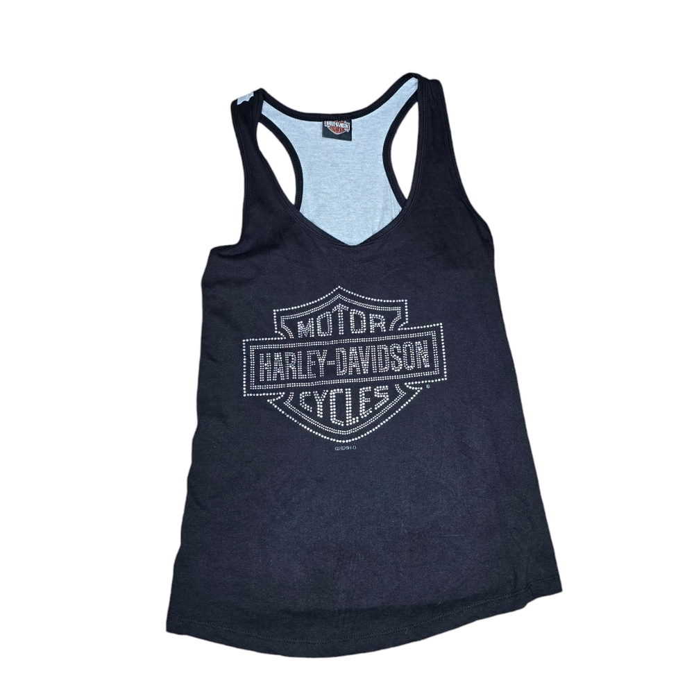 Harley davidson embellished tank top gray black bedazzled rhinestones medium